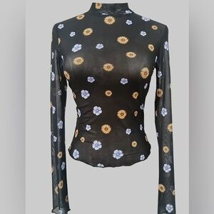 Floral Black Sheer Women's Top